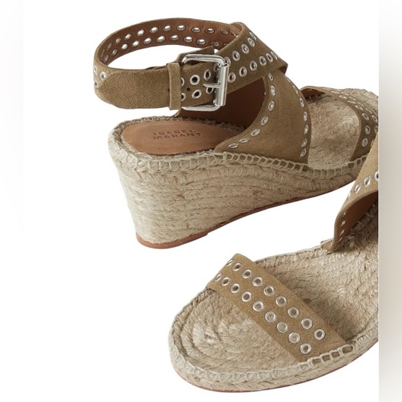 ISABEL MARANT IRIANE STRAPPY SUEDE WEDGE ESPADRILLES W SILVER GROMMETS SIZE 38 - Picture 3 of 13